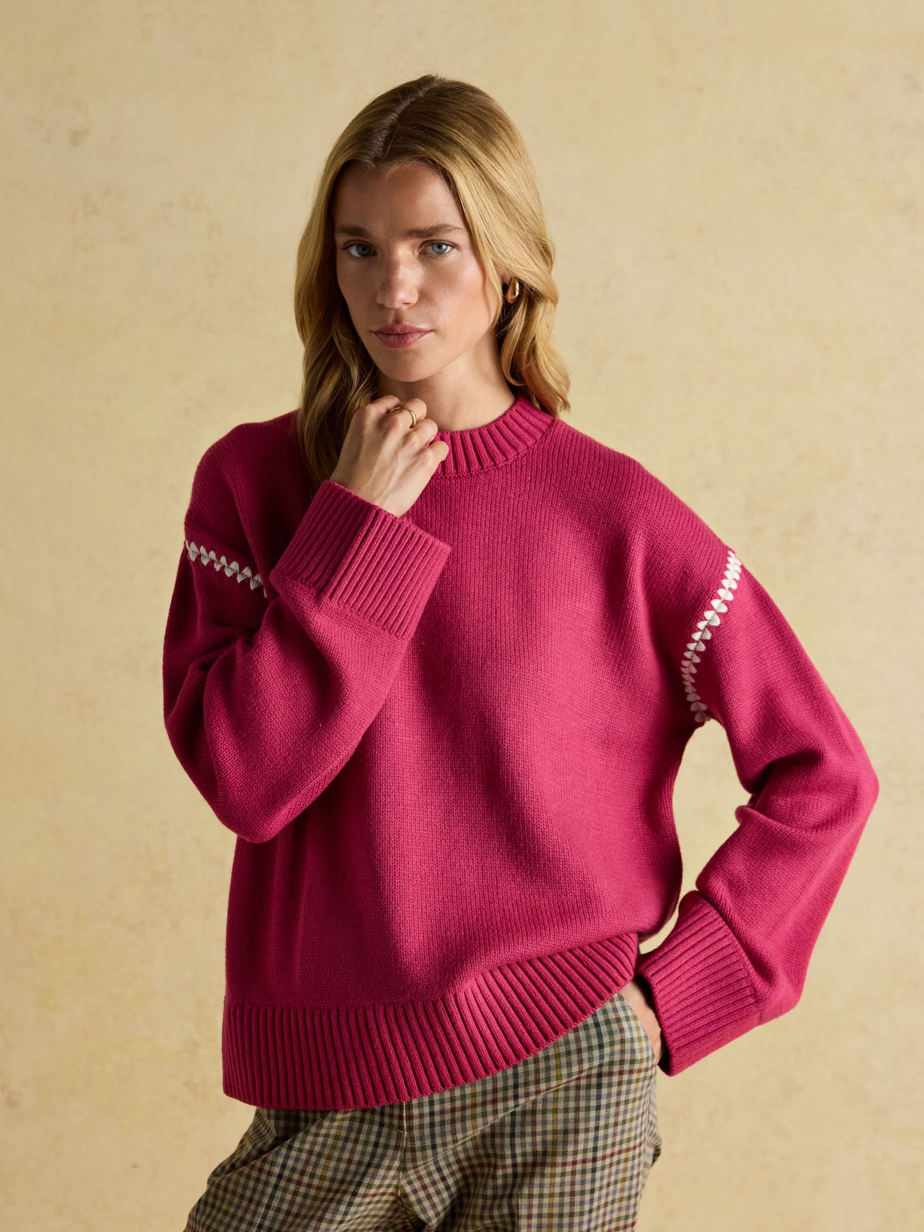 Alexandra Pink Blanket Stitch Jumper | Joules | Joules