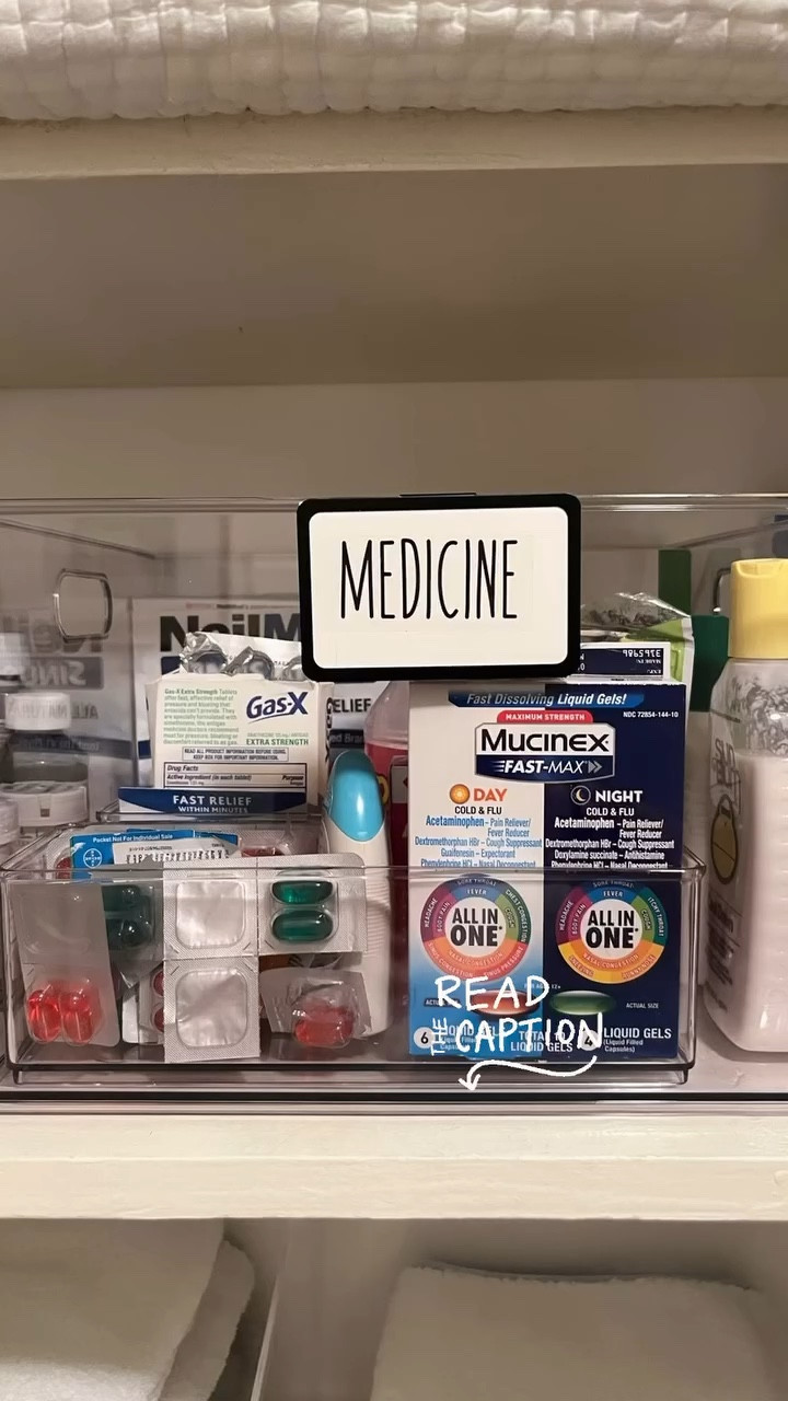 Label the way!  This medicine area is so simple your family can find everything they need without paging Dr. Mom Find-it-all ;) 
.
.
.
#savannahorganizer 
#homeorganizer #houseofvon #professionalorganizer #savannah #declutter #professionalorganizing  #organization #organizedlife #closetgoals #ordernotperfection 
#lessismore #ltkcreator 
#organizedmove
#loveyourhome

#LTKHome #LTKFamily