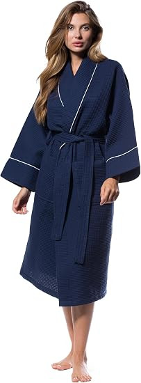 Turquaz Lightweight Waffle Knit Kimono Bathrobe - Soft Cotton Blend Spa Robe, Fast-Drying Full-Le... | Amazon (US)