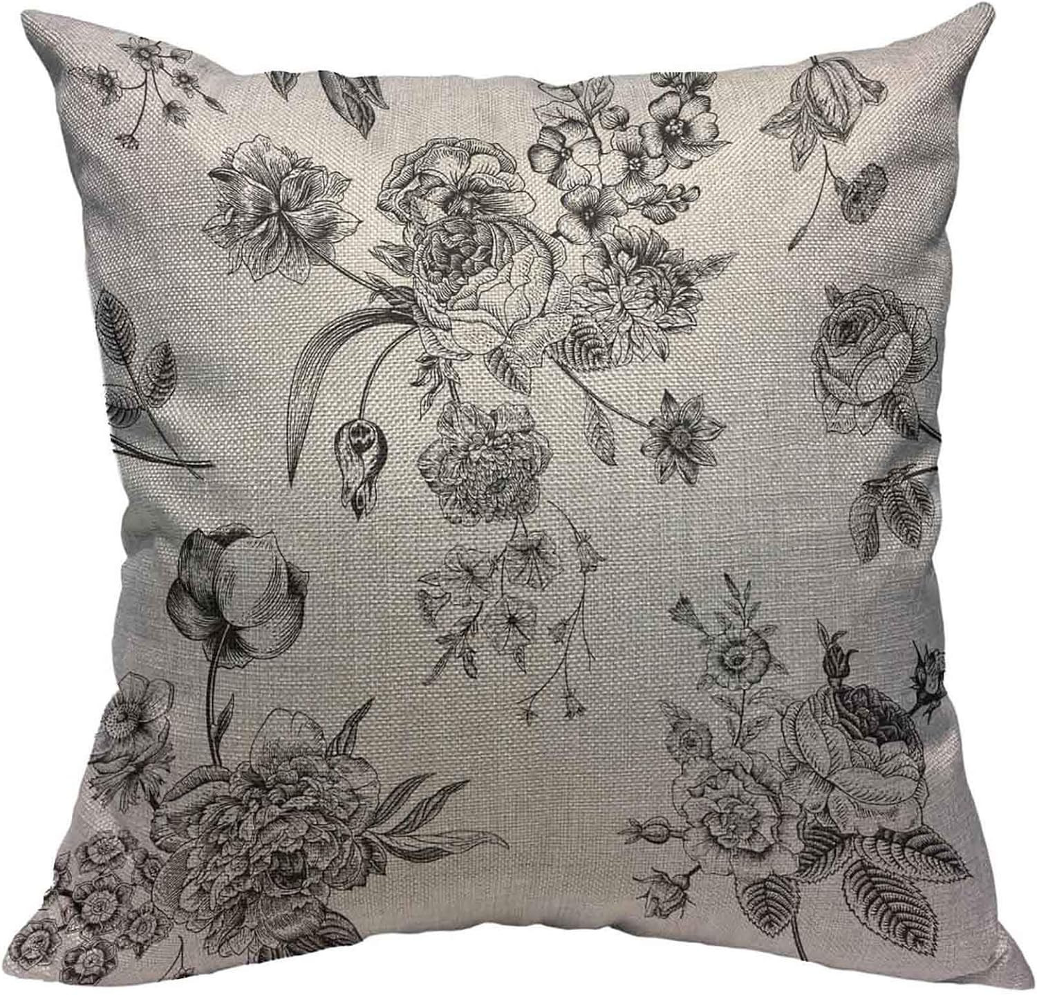 Throw Pillow Covers Floral Vintage With Victorian Bouquet of Black Flowers On White Garden Roses ... | Amazon (US)