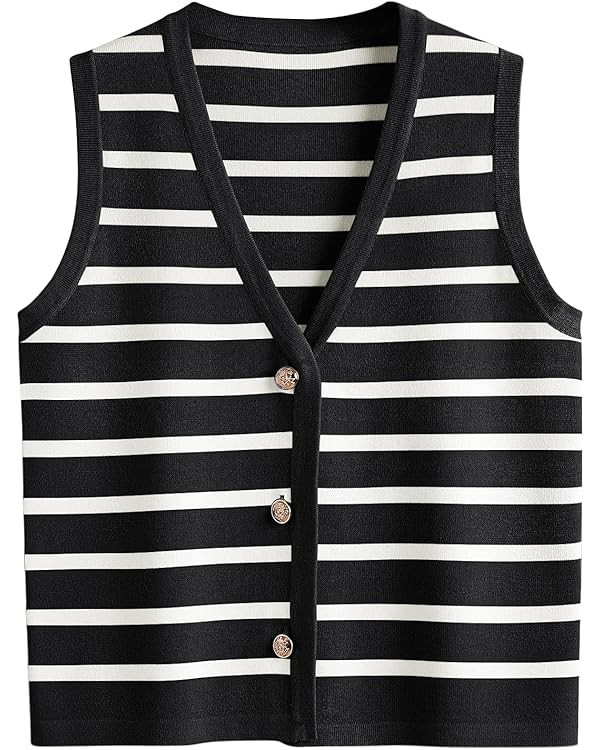 LILLUSORY Vest for Women Striped Dressy Tops Cropped Tank Tops 2024 Summer Sleeveless Button Up C... | Amazon (US)