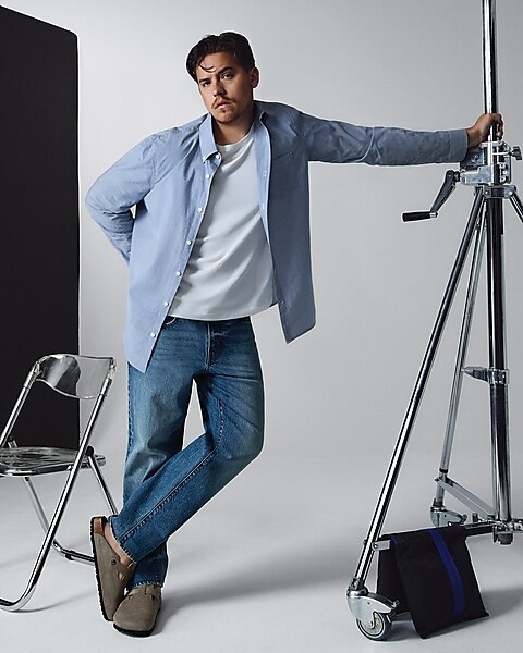 Loose Medium Wash Stretch Jeans | Express