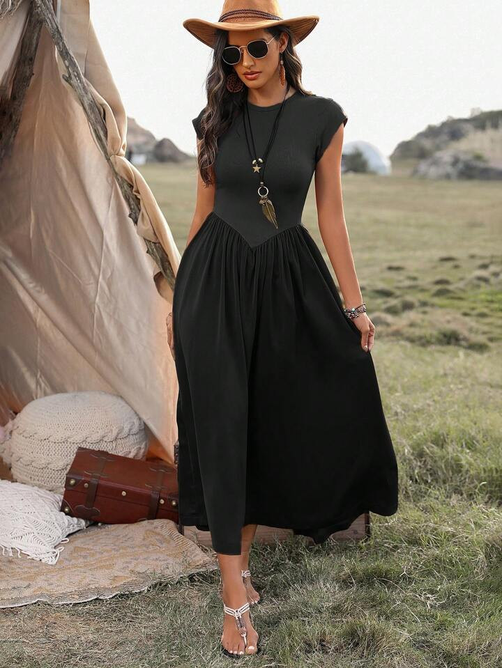 SHEIN LUNE Women's Flare Hem Dress With Waist Cinching | SHEIN