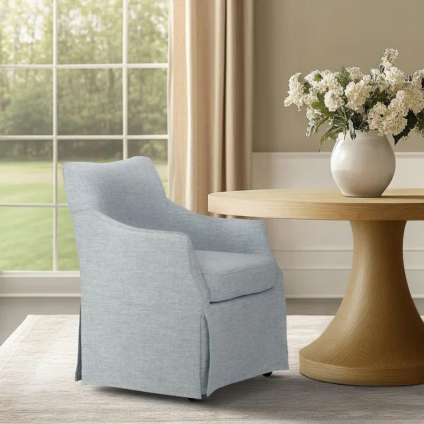 Martha Stewart London Upholstered Skirted Dining Arm Chair with Hidden Casters - N/A - Bed Bath &... | Bed Bath & Beyond