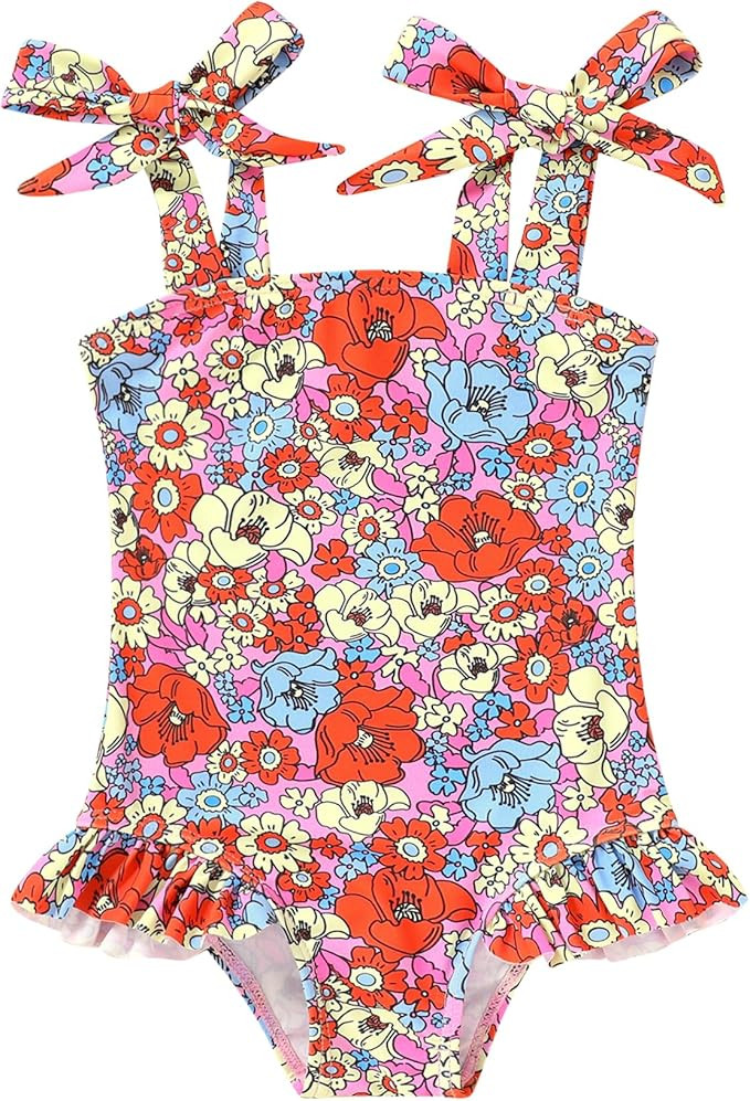 YOUNGER TREE Toddler Swimsuit Girl Color Block Stripe One-Piece Swimwear Baby Girl Bathing Suits | Amazon (US)