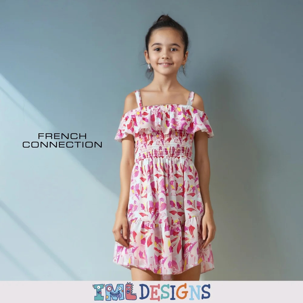 French Connection Girls' Off-Shoulder Floral Smocked Sundress with Ruffle for Kids (Sizes 4-16) | Walmart (US)