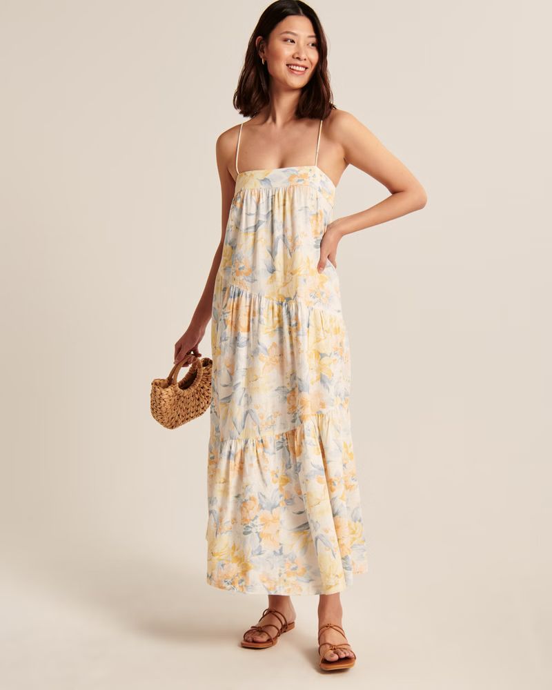 Women's Asymmetrical Tiered Maxi Dress | Women's Sale | Abercrombie.com | Abercrombie & Fitch (UK)