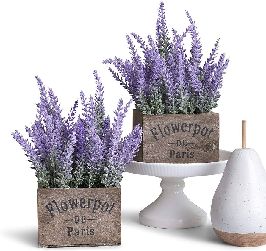 Butterfly Craze Artificial Lavender Plants in Rustic Wooden Planters - Lifelike, Stunning Faux Si... | Amazon (US)