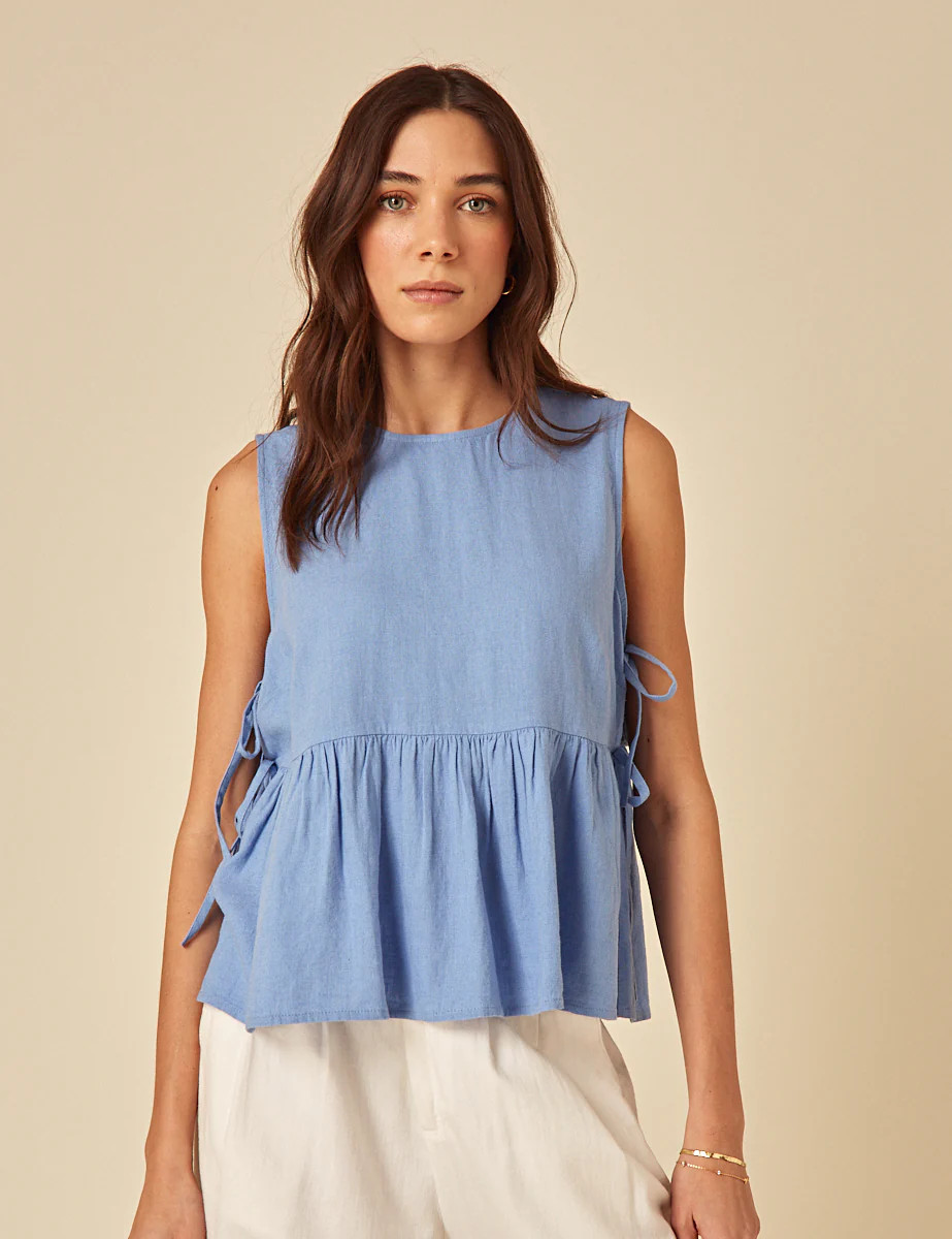 Blue Linen-blend Peplum Swing Top | Nobody's Child