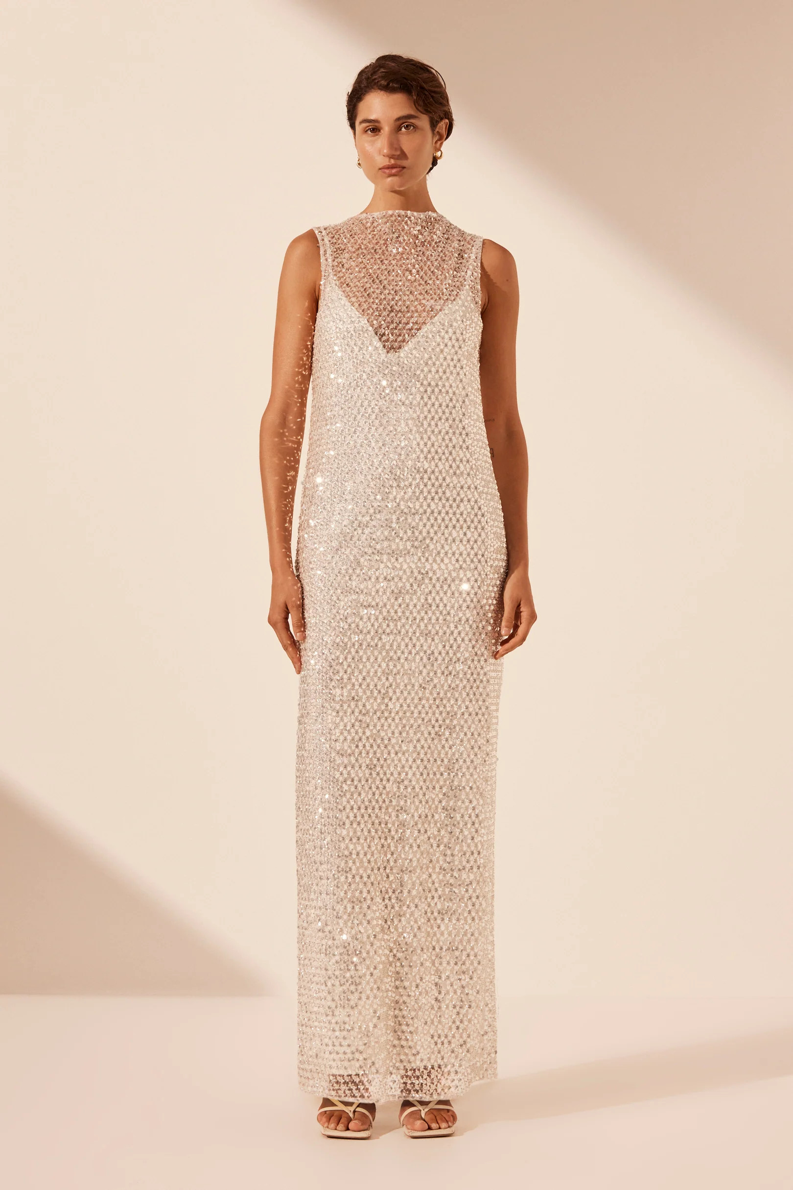 ASTERI HIGH NECK SLEEVELESS MAXI DRESS | SILVER | DRESSES | SHONA JOY | Shona Joy