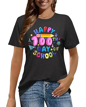 100 Days of School Shirt for Women:Crew Neck Short Sleeve Teacher Higher Quality T-Shirt | Amazon (US)