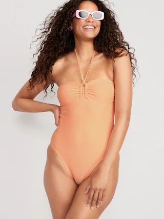 Square-Ring Halter One-Piece Swimsuit for Women | Old Navy (US)