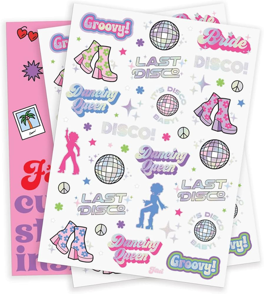 xo, Fetti Last Disco Temporary Tattoos - 42 Glitter Styles | Bachelorette Party Decoration, Bride... | Amazon (US)