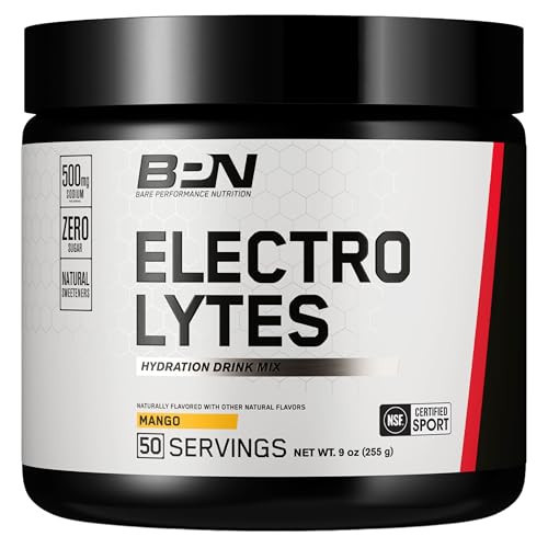 BARE PERFORMANCE NUTRITION BPN Electrolytes Hydration Drink Mix | Sugar Free Electrolyte Powder | 500mg Sodium per Serving | Naturally Sweetened | Mango, 50 Servings | Amazon (US)