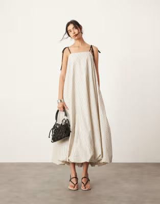 ASOS EDITON cami puff ball maxi dress in pinstripe print | ASOS | ASOS (Global)