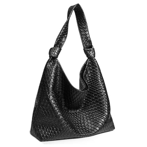 Woven Pattern Hobo Bags for Women Soft PU Leather Slouchy Bag Large Capacity Woven Leather Handbag Knotted Handle Slouchy Tote Purses | Amazon (US)