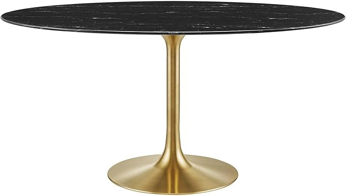 Modway Lippa Oval 60" Artificial Marble Mid-Century Modern Dining Table, Gold Black | Amazon (US)