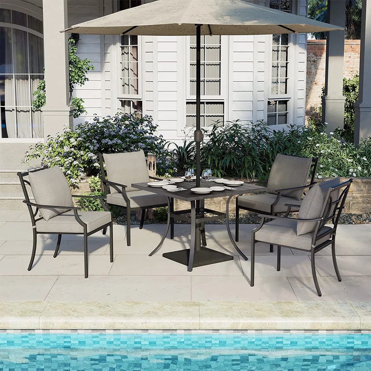 Elieen 4 - Person Patio Dining Set with Square Table , Cushions Included | Wayfair North America