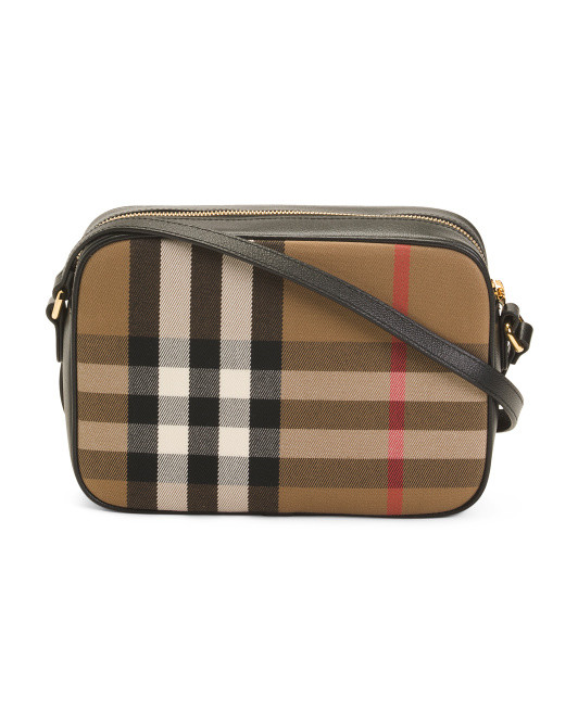 Canvas And Leather Large House Check Camera Crossbody | TJ Maxx