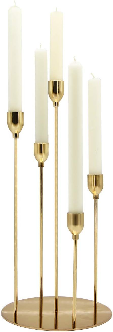 VINCIGANT Gold Taper Candle Holders,Metal 5 Arms Candelabra Centerpieces for Christmas Wedding Di... | Amazon (US)