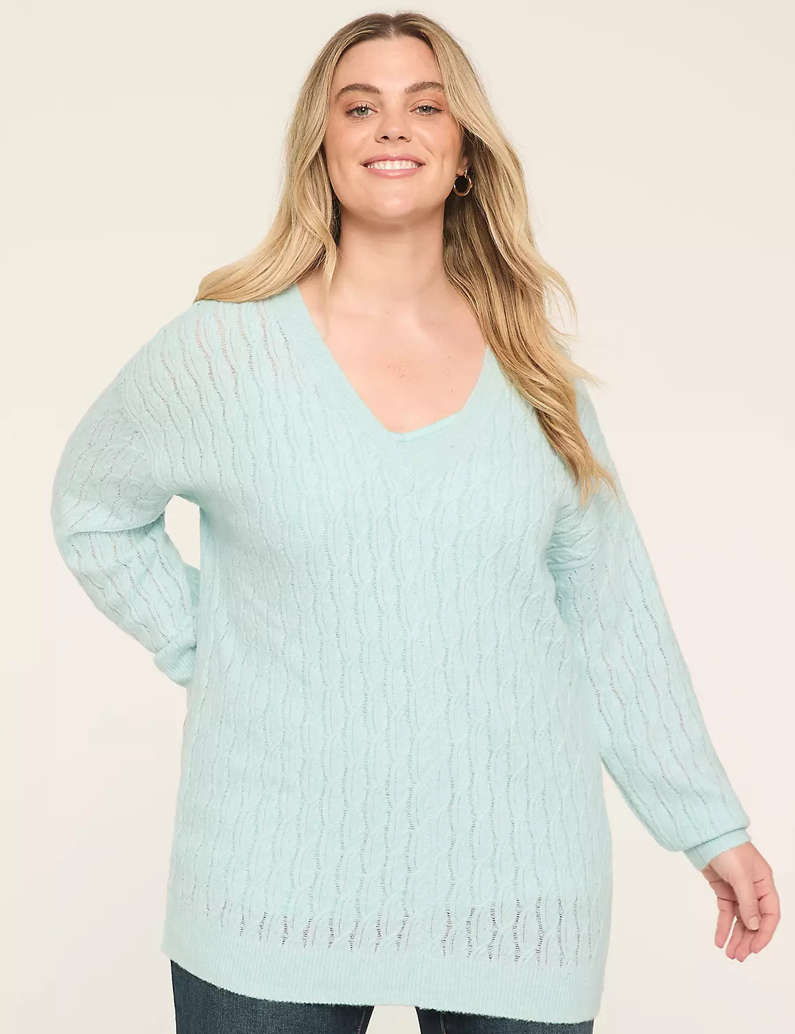 V-Neck Cable Knit Pullover Sweater | LaneBryant | Lane Bryant (US)