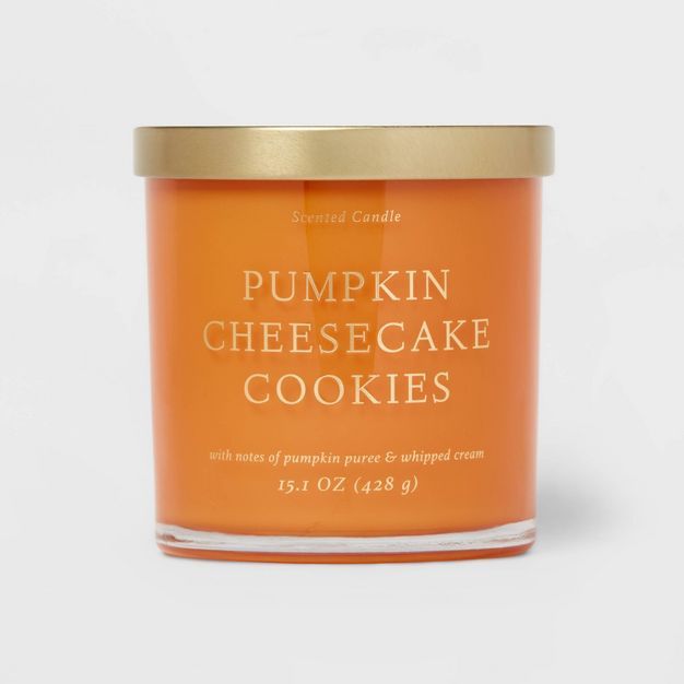 15.1oz Pumpkin Cheesecake Cookies Solid Color Glass Candle Orange - Opalhouse™ | Target