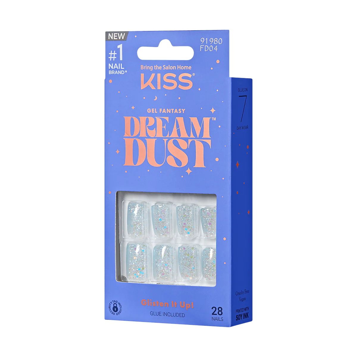 KISS Gel Fantasy Dreamdust Press-On Nails, ‘Champagnes’, Blue, Short Square, 31 Ct. | KISS, imPRESS, JOAH