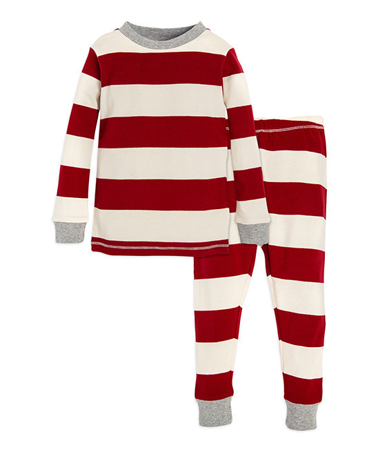 Burt's Bees Baby Casual Pants Cranberry - Cranberry Rugby Stripe Pajama Set - Infant | Zulily