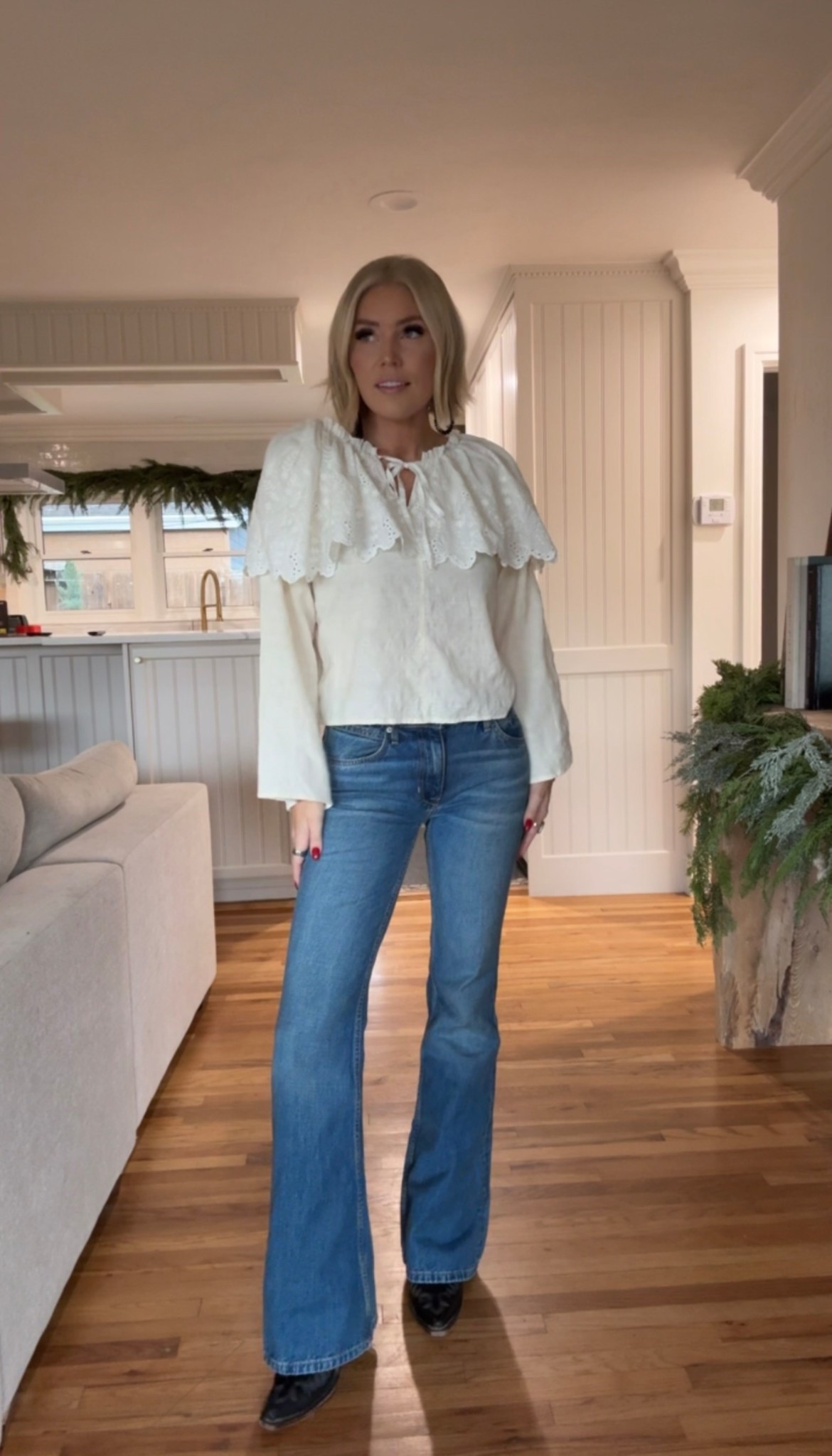 Obsessing over this whole look!

Medium in blouse
27 in jeans (run tight)
Boots run true to sizee

#LTKFindsUnder100 #LTKFindsUnder50