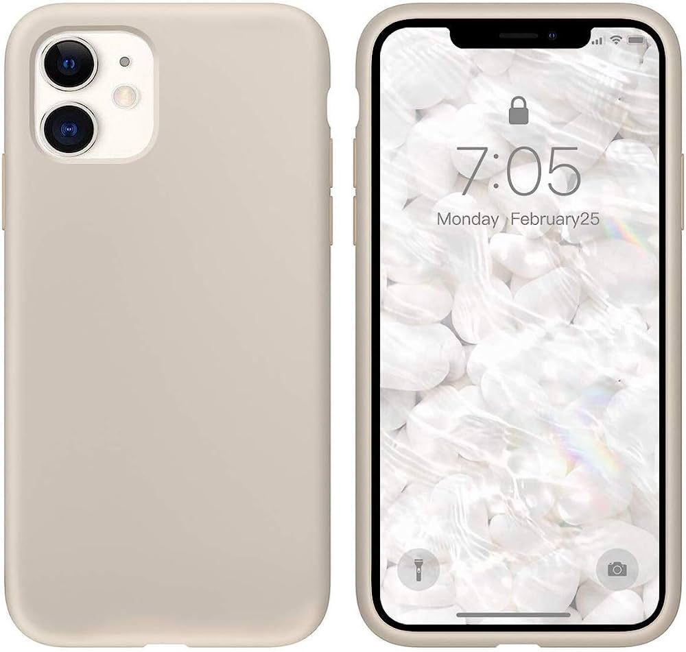 IceSword iPhone 11 Case Stone, Thin Liquid Silicone Case, Soft Silk Microfiber Cloth, Matte Pure Bei | Amazon (US)