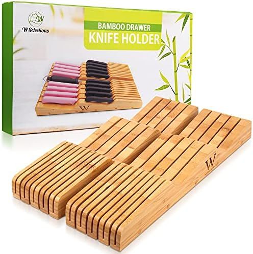 W Selections Bamboo Knife Drawer Organizer Insert - Kitchen Storage Holder for [18~26 Knives & 1~... | Amazon (US)