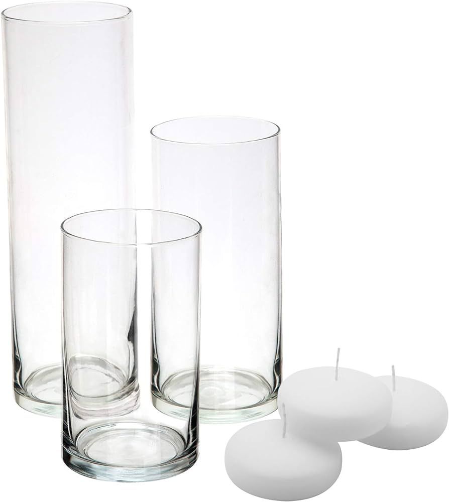 Royal Imports Glass Cylinder Flower Centerpiece Vases Set of 3 - Hurricane Candle Holder Pillar, ... | Amazon (US)