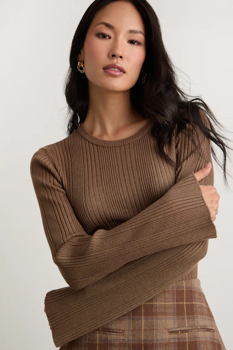 Nydia Brown Ribbed Long Sleeve Sweater Top | Lulus