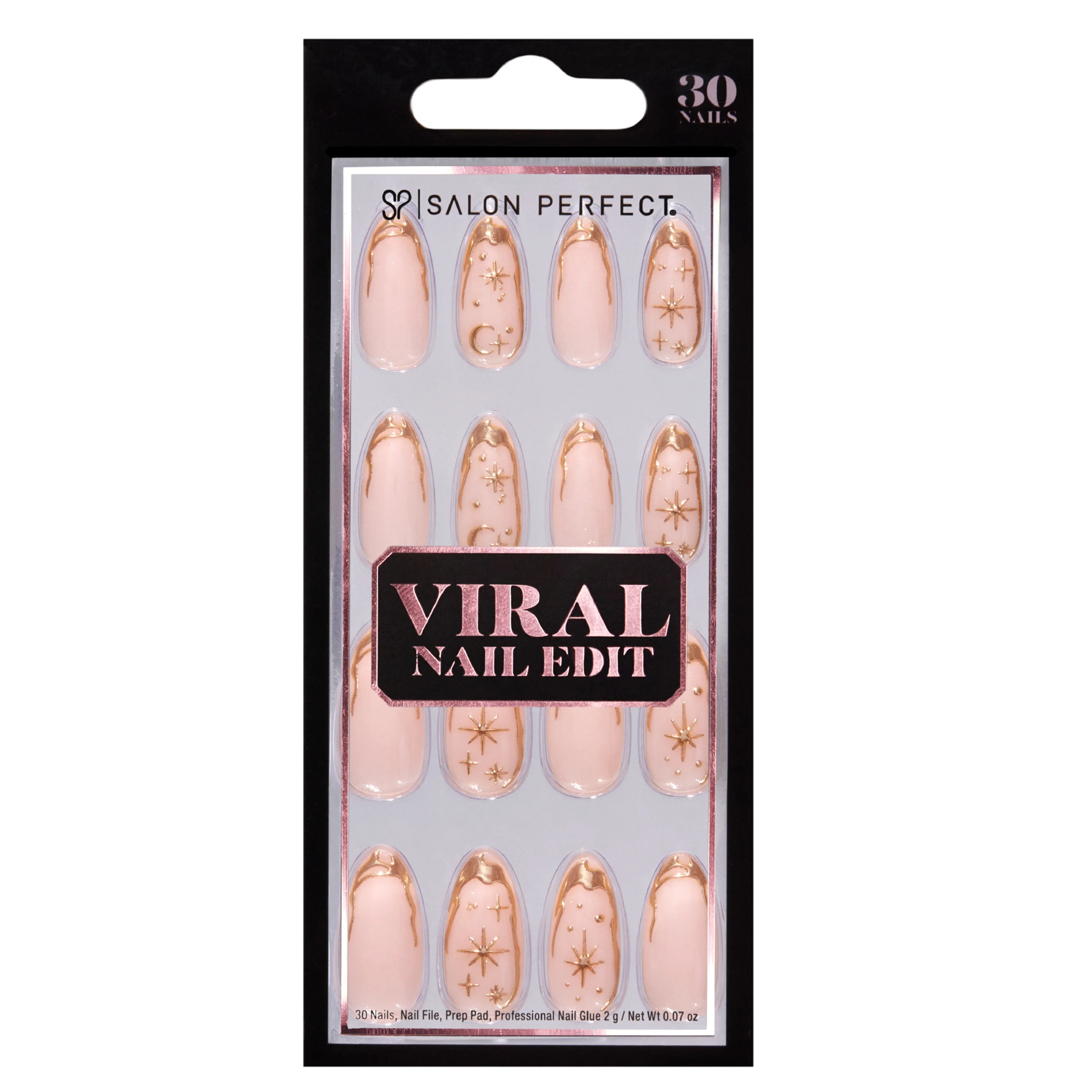 SALON PERFECT PRESS ON NAILS, 308 VIRAL NAIL EDIT, GOLD COSMIC, FAKE NAIL KIT, FILE & GLUE INCLUD... | Walmart (US)