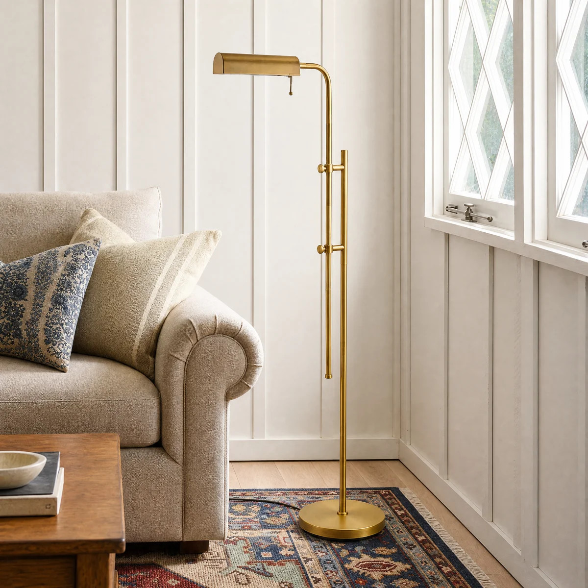 62.5" Industrial 3CCT LED Pharmacy Reading Task Floor Lamp in Brass | Wayfair North America