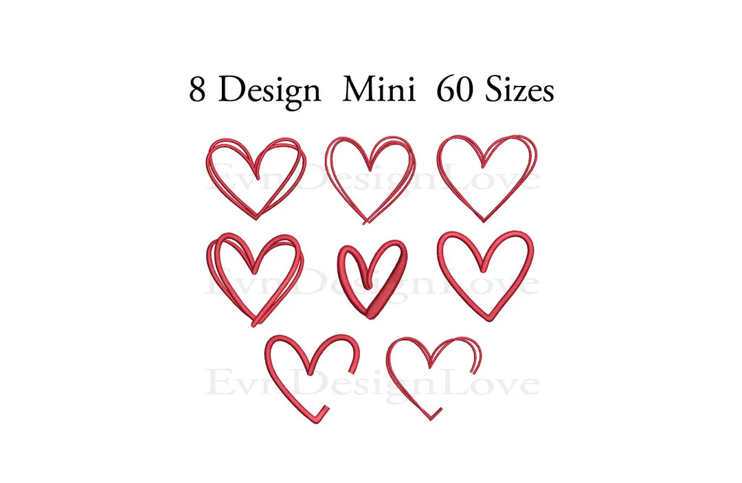 Set Mini Heart Embroidery, Set Heart Outline Embroidery, Mini Heart Machine, Mini Valentines Embr... | Etsy (US)