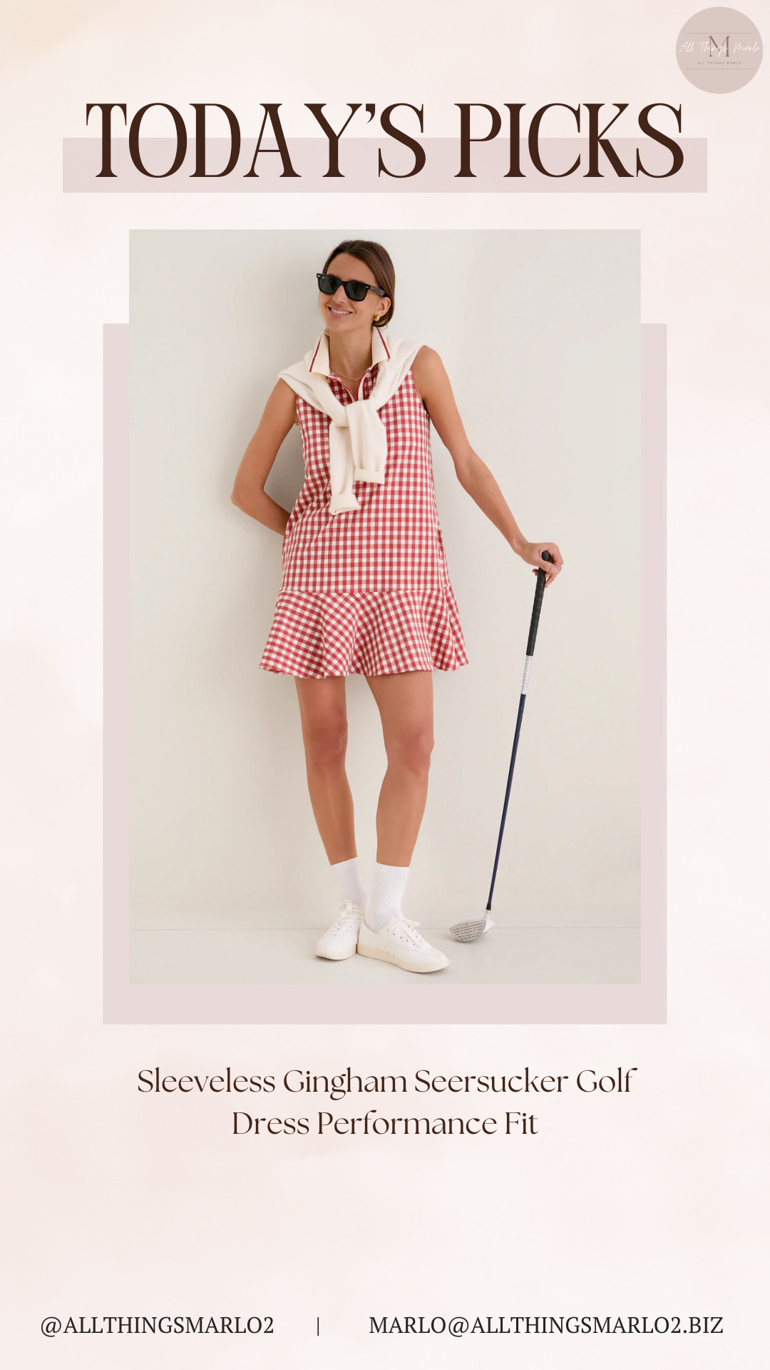 Sleeveless Gingham Seersucker Golf Dress Performance Fit 

 