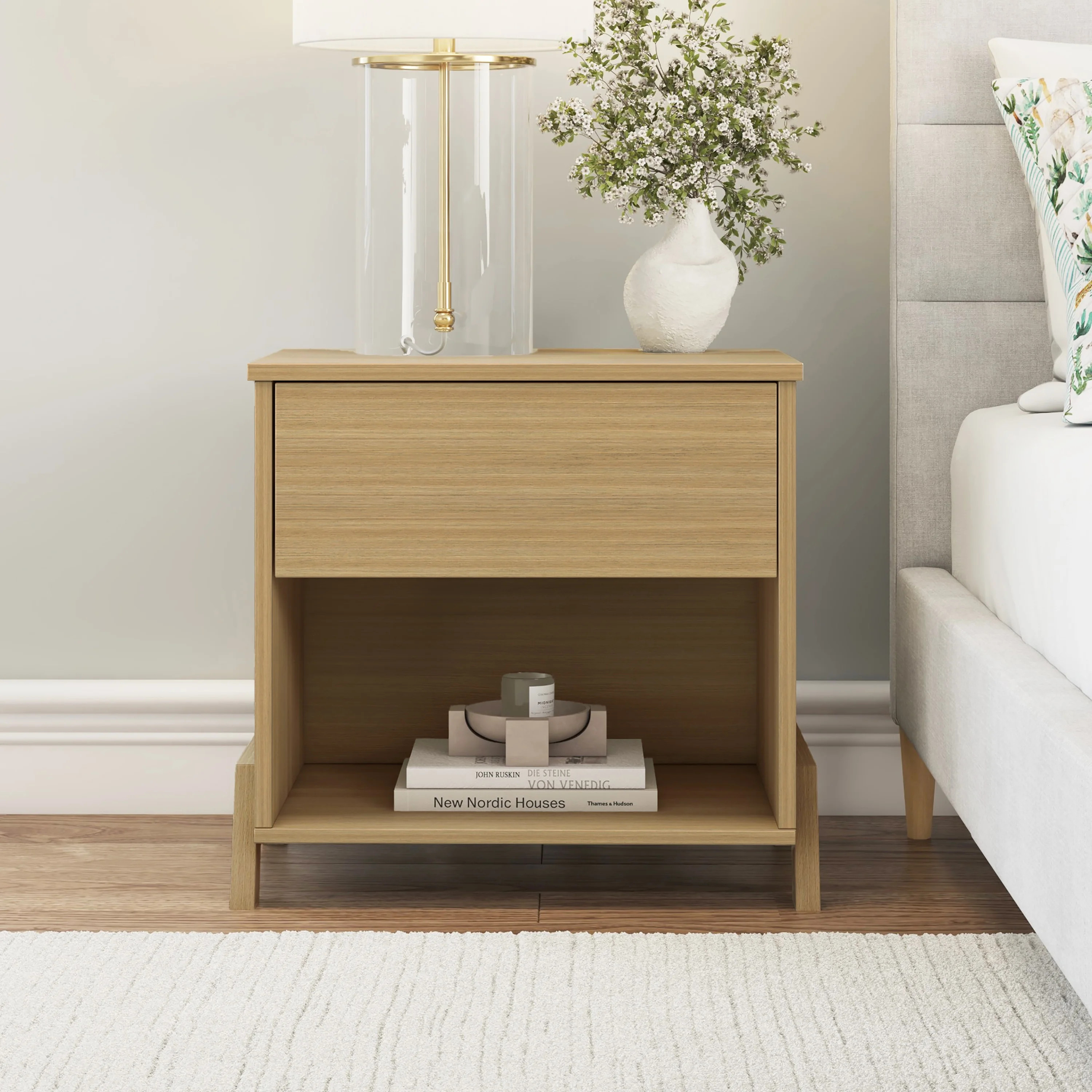 Mainstays Modern 1 Drawer Nightstand, Natural Teak | Walmart (US)