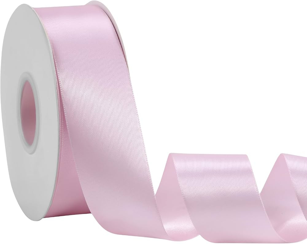 Pink Ribbon 1-1/2 Inch x 50 Yards \u2013 Double Faced Satin Soft Ribbon for Baby Shower, Girl Gif... | Amazon (US)