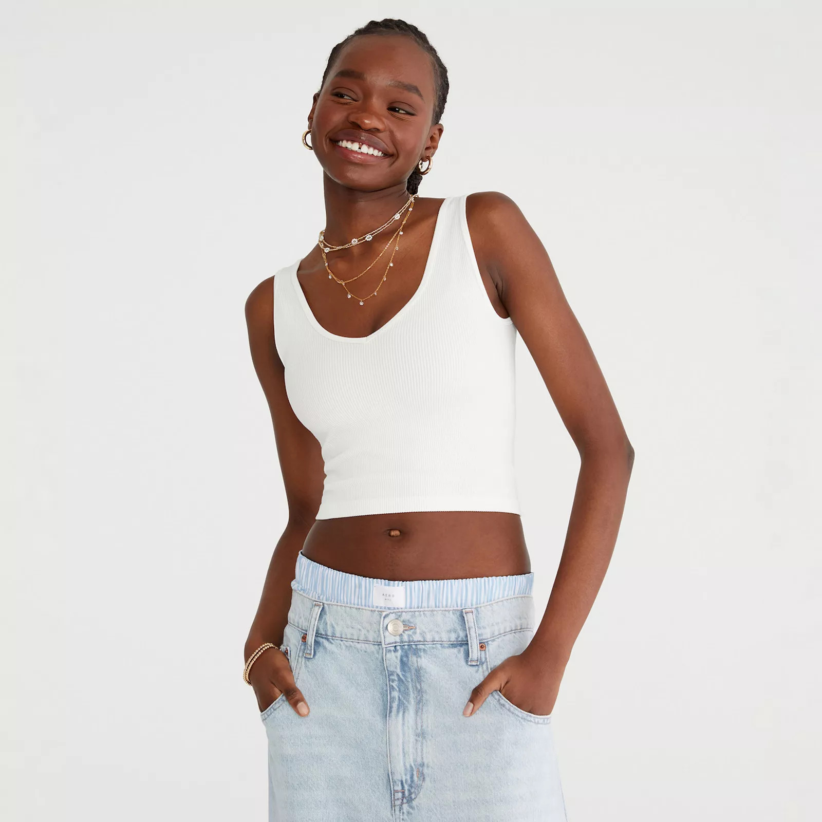 Juniors’ Aeropostale Wear 3 Ways Seamless Convertible Cropped Tank, Girl's, Size: XS, Ivory | Kohl's
