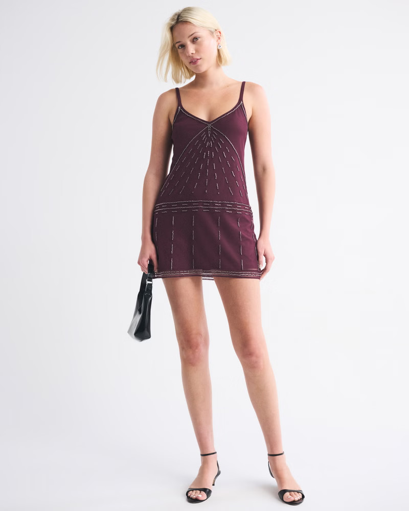 V-Neck Beaded Mini Dress | Abercrombie & Fitch (US)