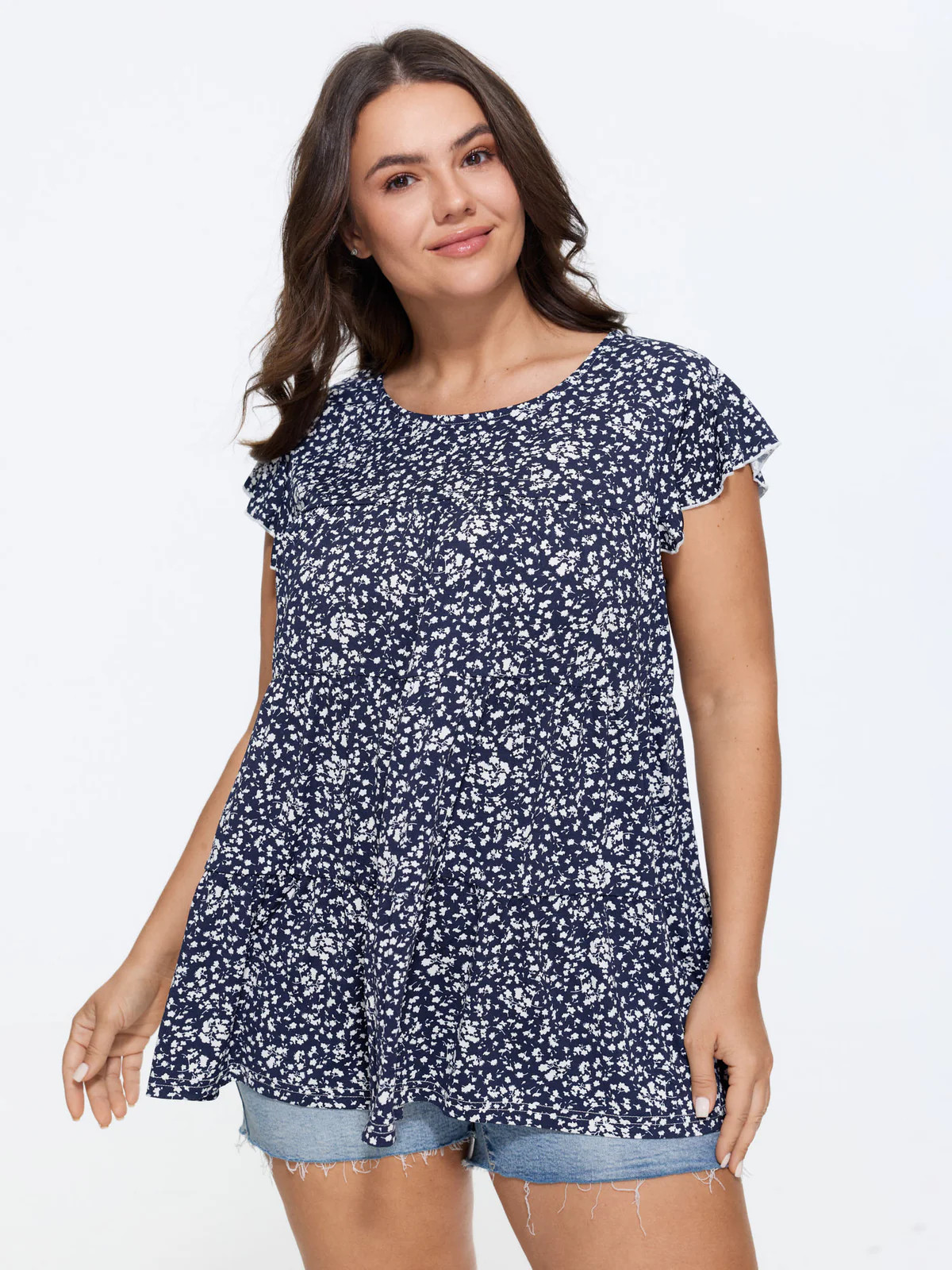 Leopard Print Tiered Flutter Sleeve Knit Top | Bloomchic