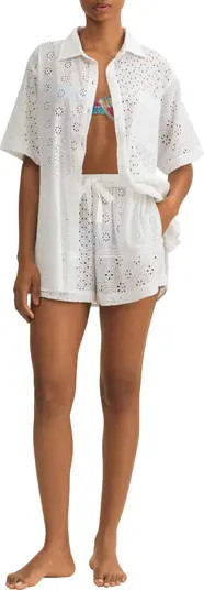 Embroidered Eyelet Cotton Cover-Up Shirt & Shorts Set | Nordstrom