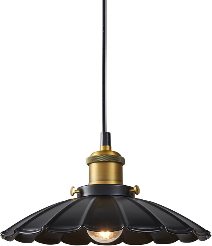 Black Pendant Light, 9.8 Inch Retro Hanging Lamp for Bedroom, Glossy Hanging Kitchen Lights Livin... | Amazon (US)