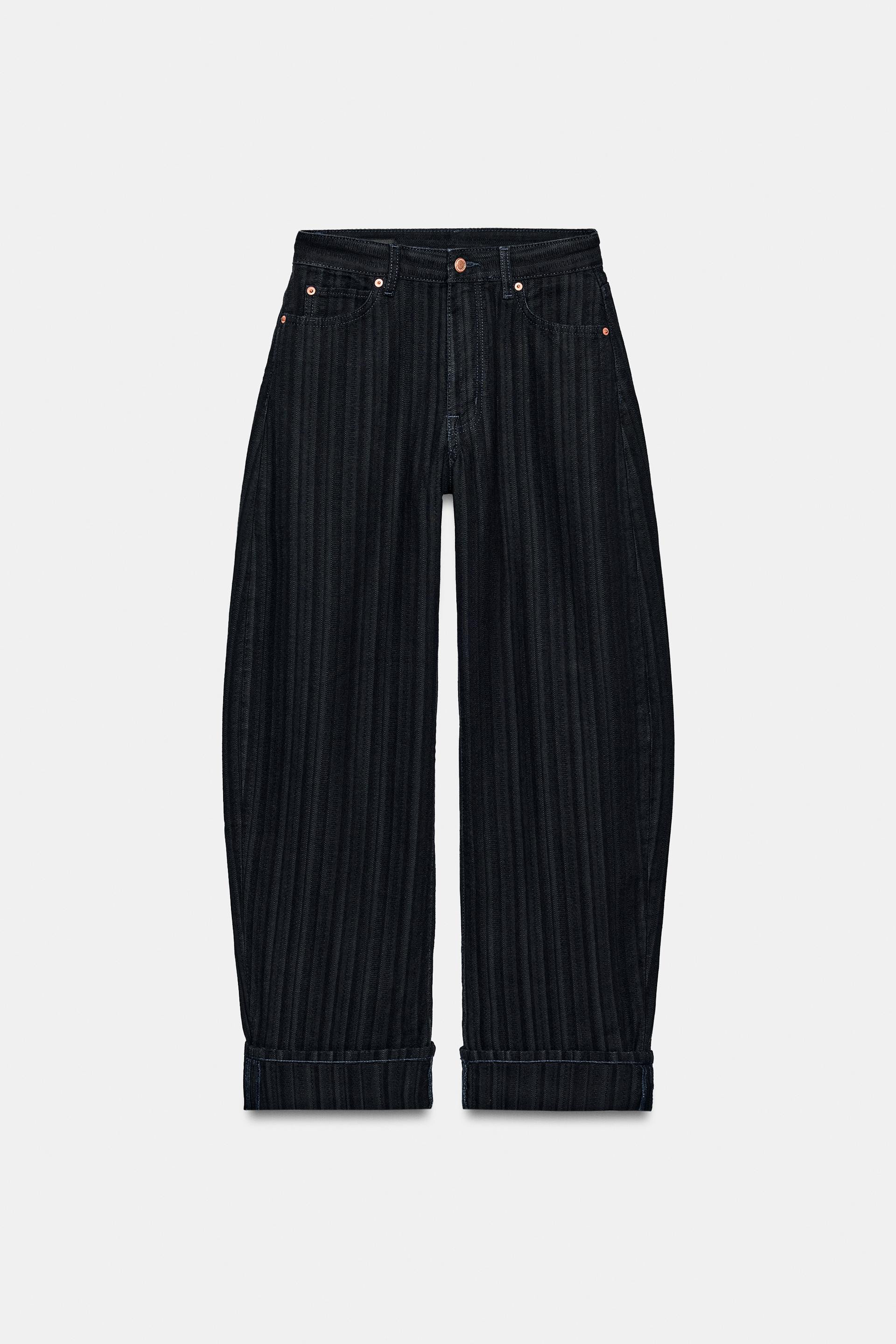 Zara - Zw Collection Mid-Rise Jacquard Balloon Jeans - Indigo - 27 (Us 4) - Woman | Zara US