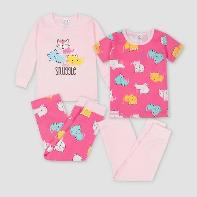 Gerber Toddler Girls' 4pc Cat Snug Fit Pajama Set - Pink | Target