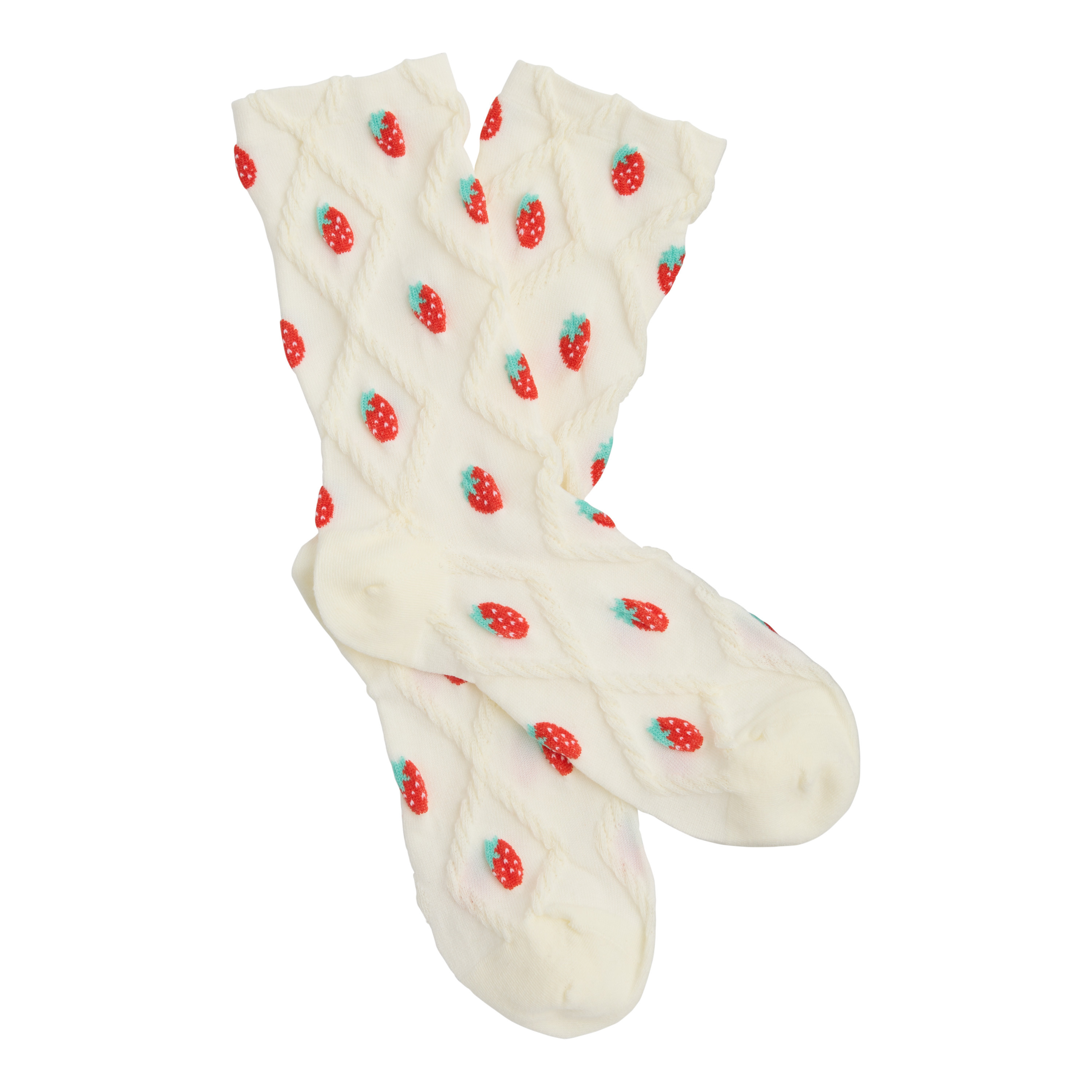 Ivory and Red Strawberry Diamond Jacquard Socks | World Market