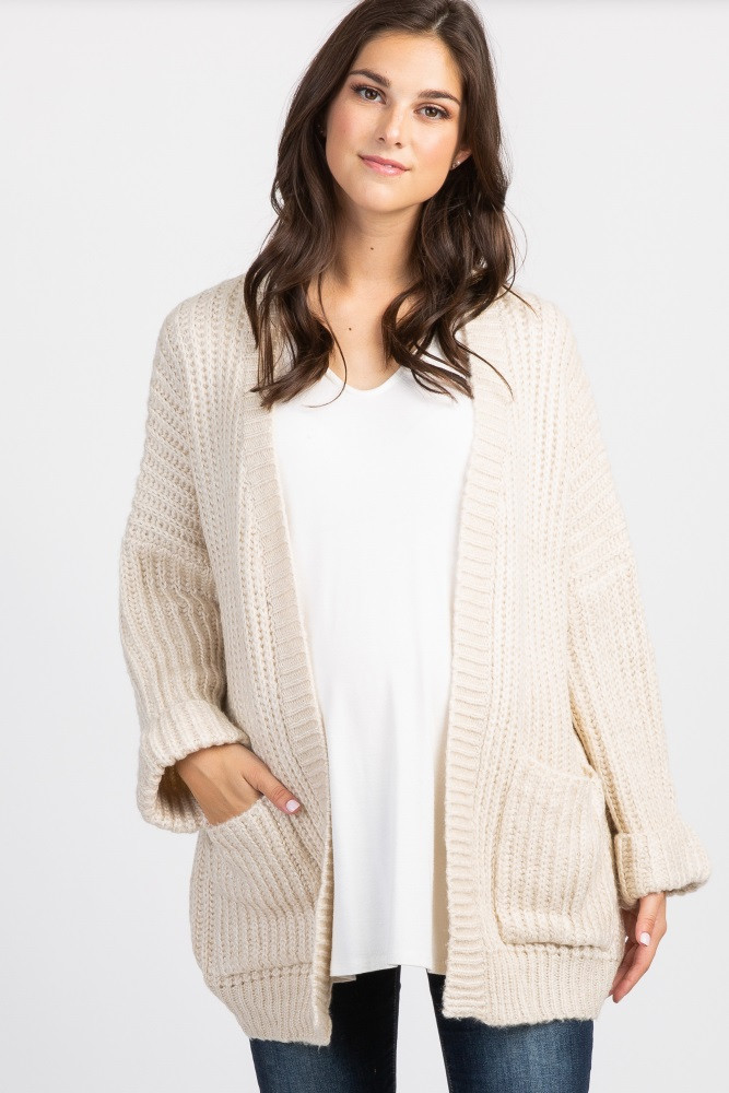 Cream Knit Cuffed Dolman Sleeve Maternity Cardigan | PinkBlush Maternity