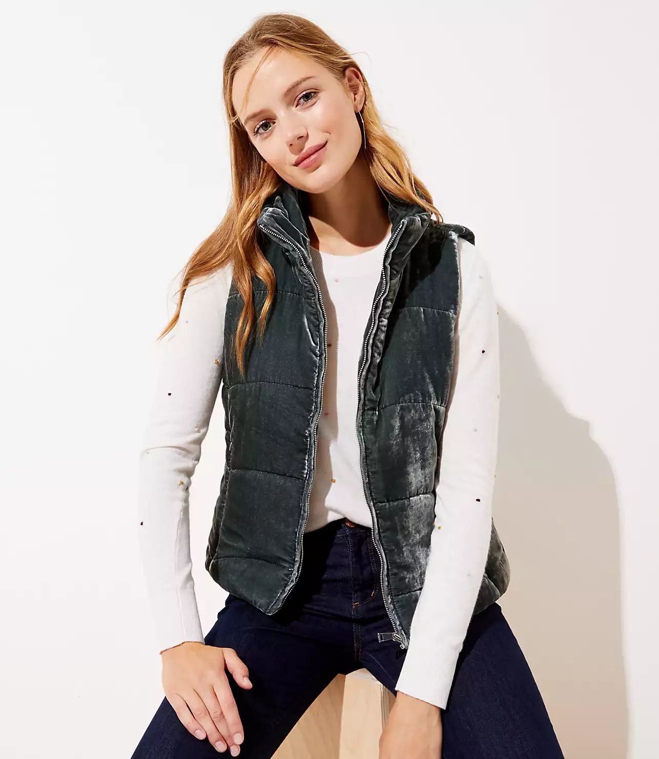 Velvet Puffer Vest | LOFT | LOFT