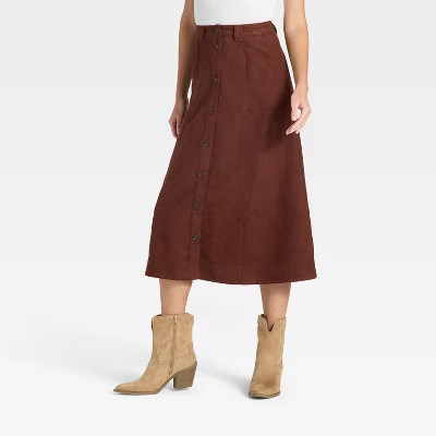 Women's Faux Suede Midi A-Line Skirt - Universal Thread™ Brown 2 | Target